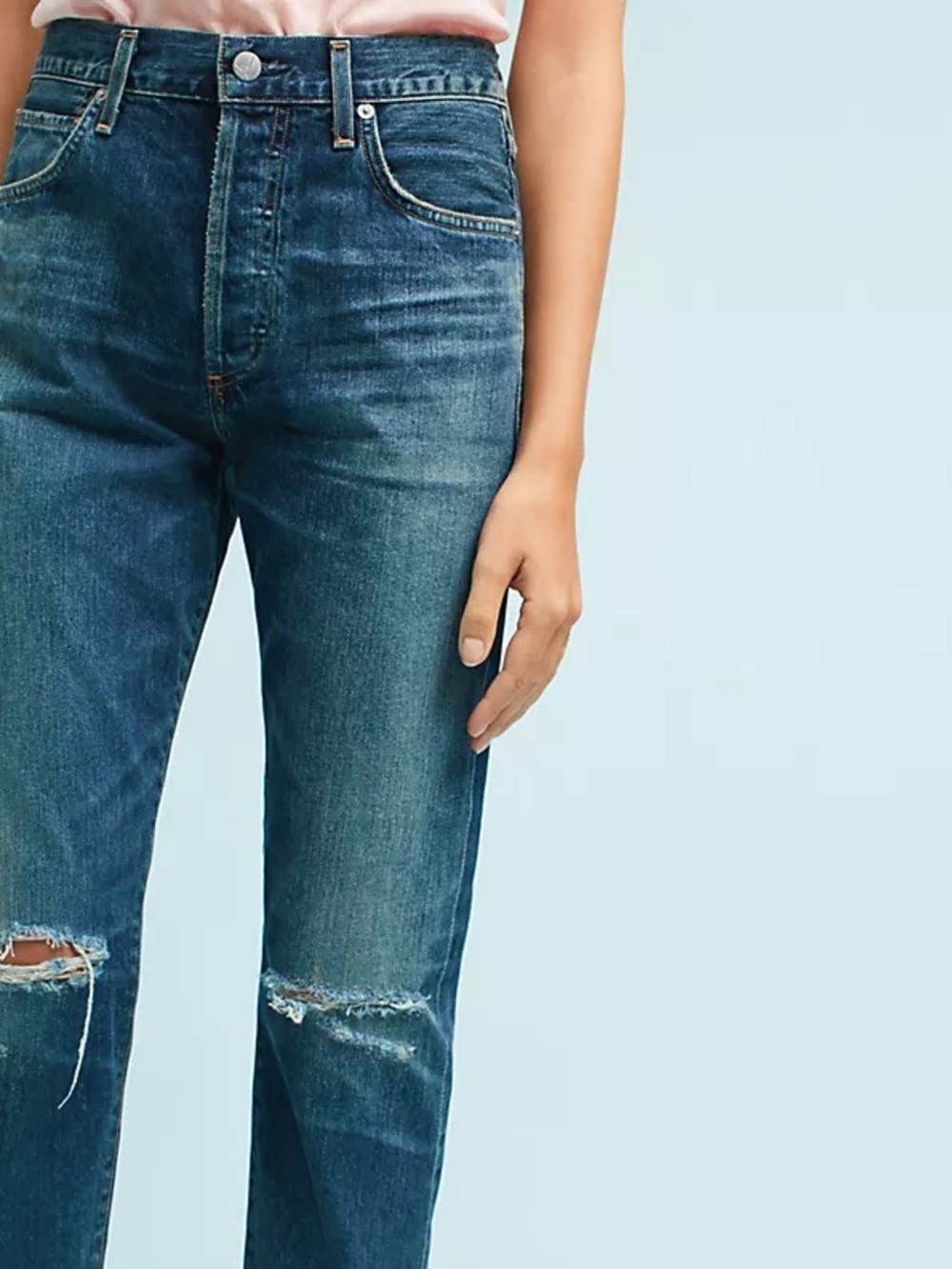 Citizens of Humanity Liya High Rise Classic Fit Crop Jeans Distressed Blue Denim - Picture 2 of 11